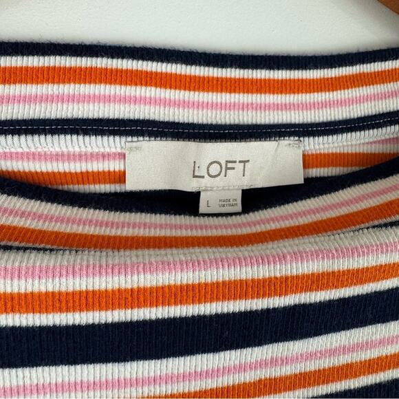 LOFT Women's Crew Neck Striped Long Sleeve Top - Navy, Orange, White - Picture 3 of 12